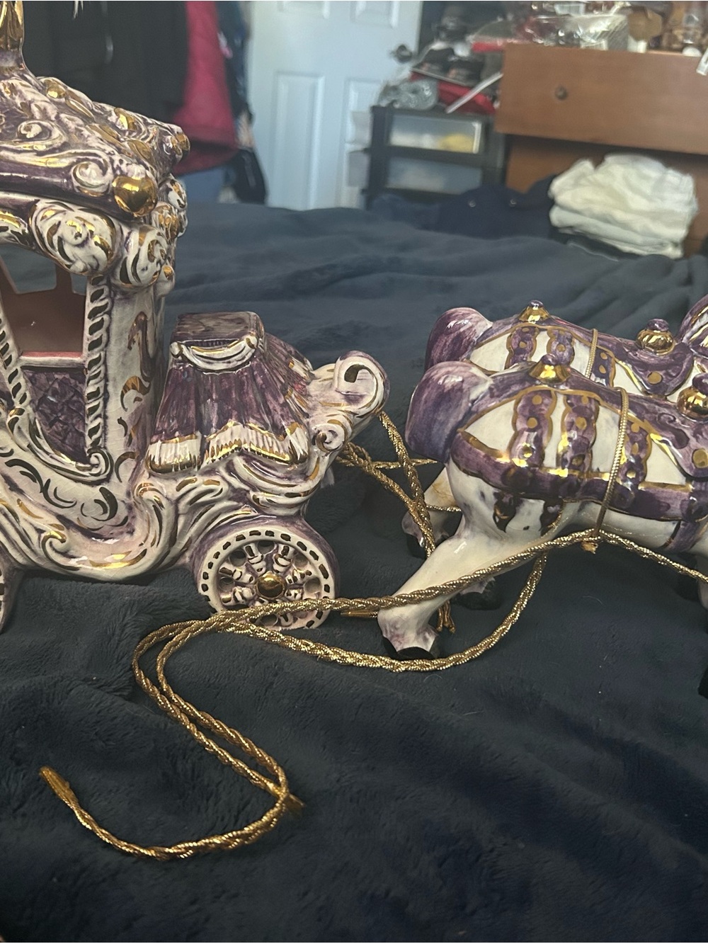 Purple and Gold Ceramic Carriage Ornament - Home Accents